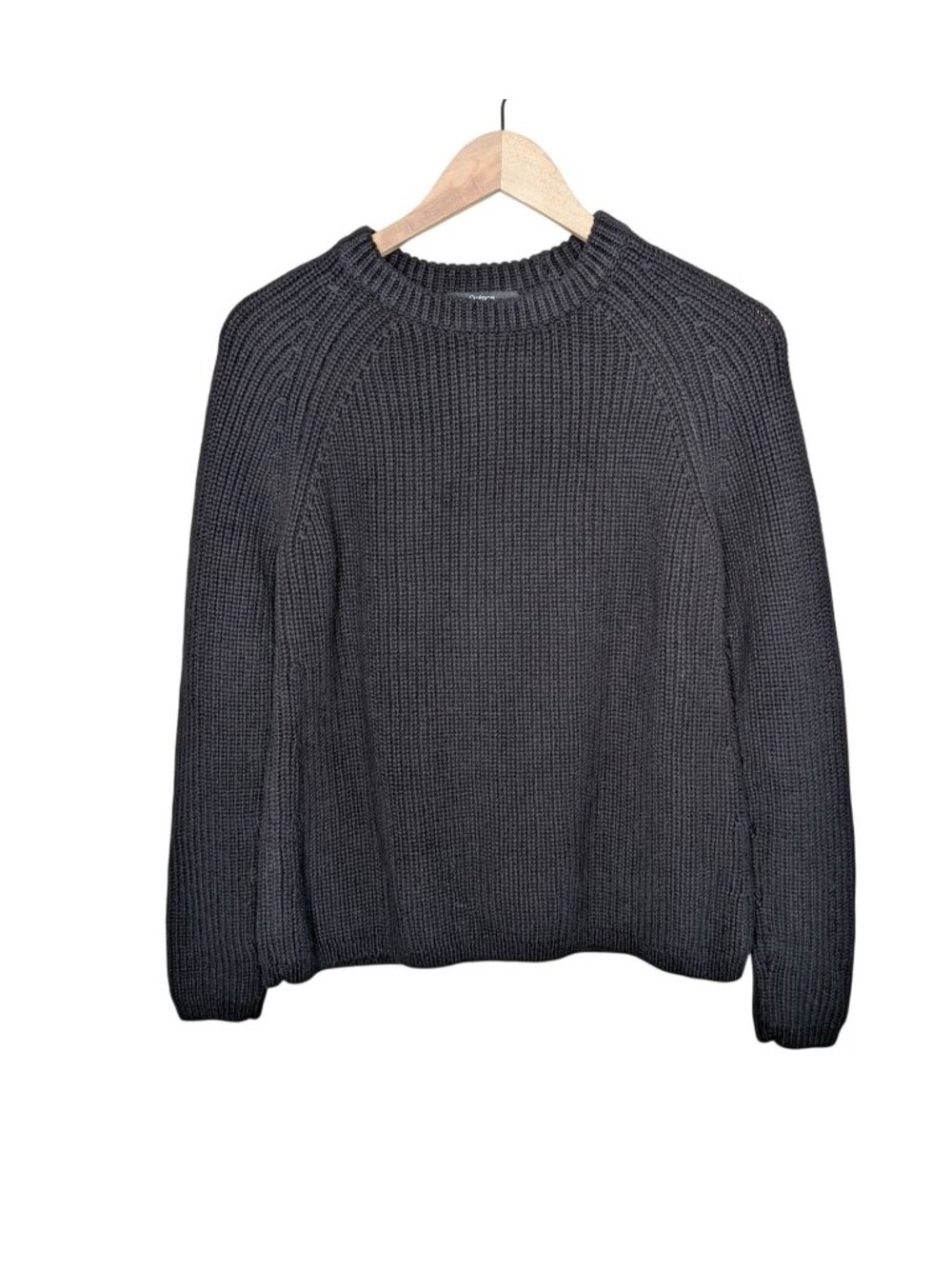Quince Organic Cotton Black Knit Fisherman Sweater Size S